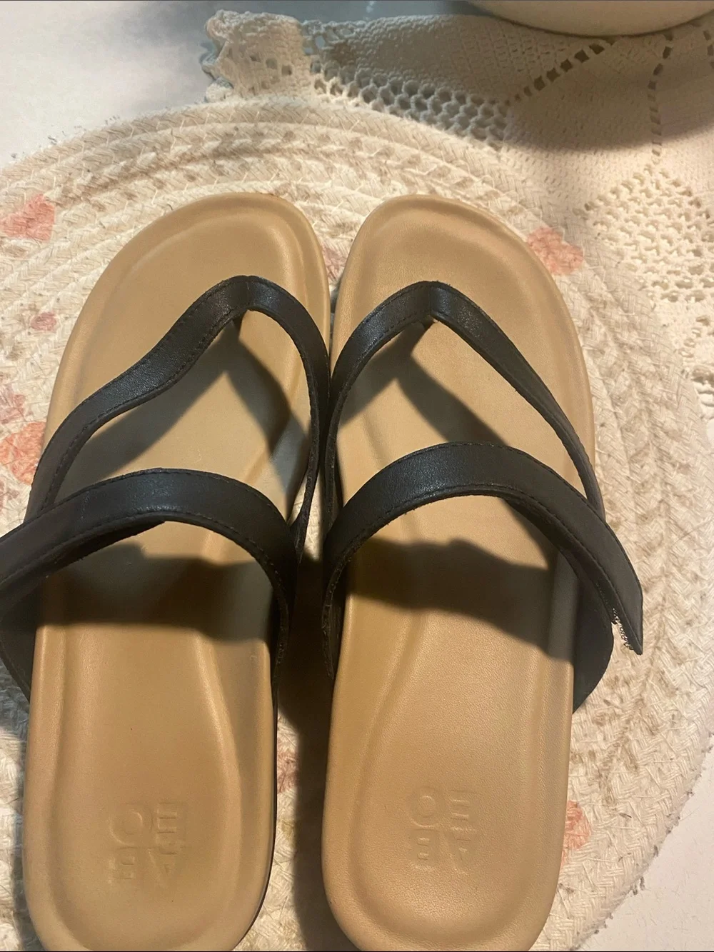 Abeo Women’s Black Slide Sandals with Tan Footbed